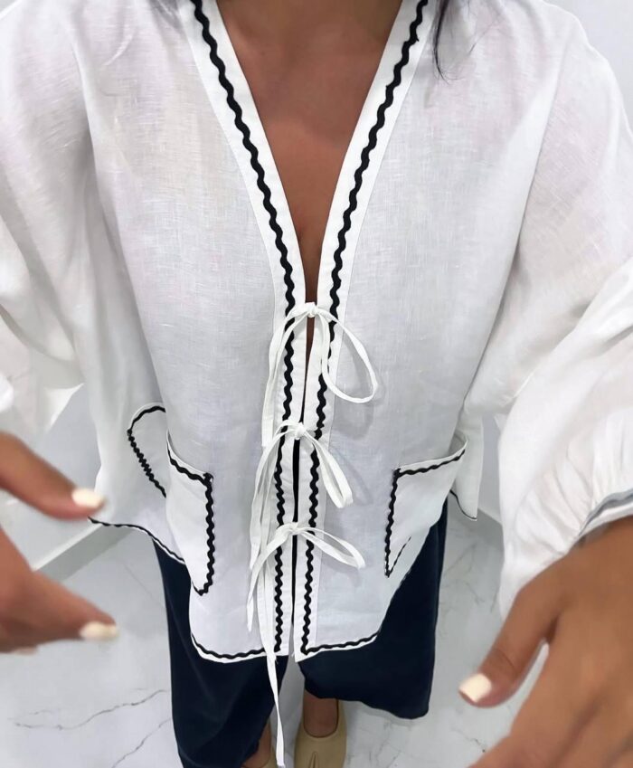 Lara's Linen Blouse White - Image 2