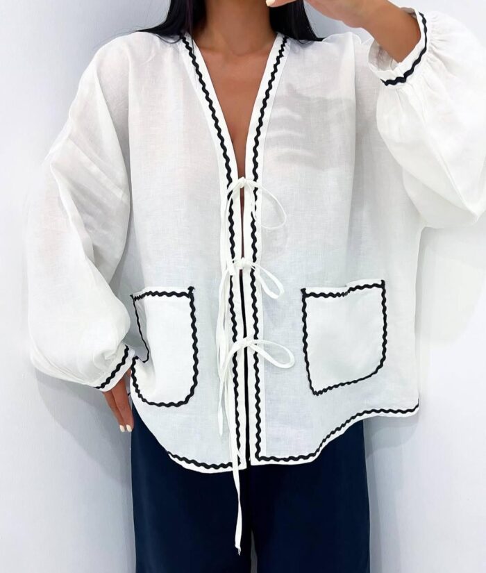 Lara's Linen Blouse White - Image 1